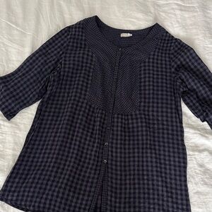 Navy Plaid Button-Front Women's Top Tunic
